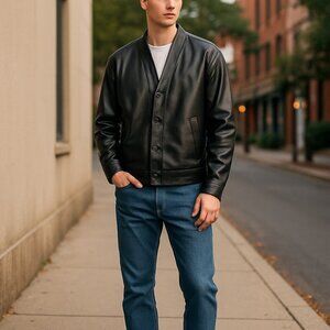 🖤 Mens MANNIER DE VOIR Black Faux Leather Button Jacket – Size XXL NWT